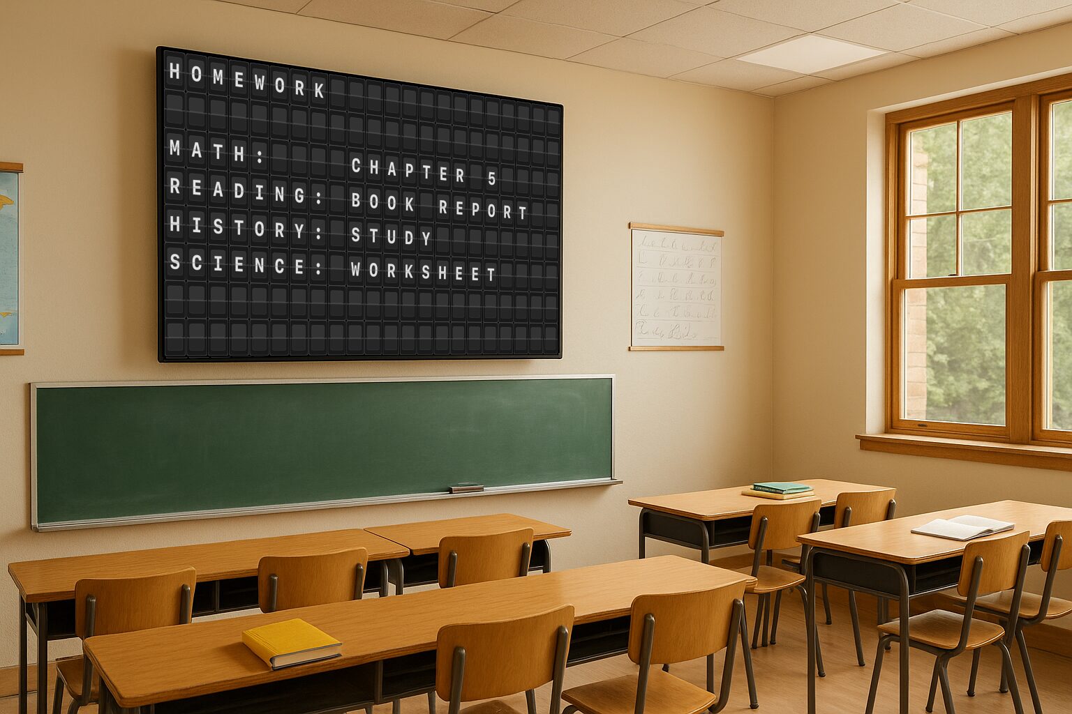 Classroom board with study prompts