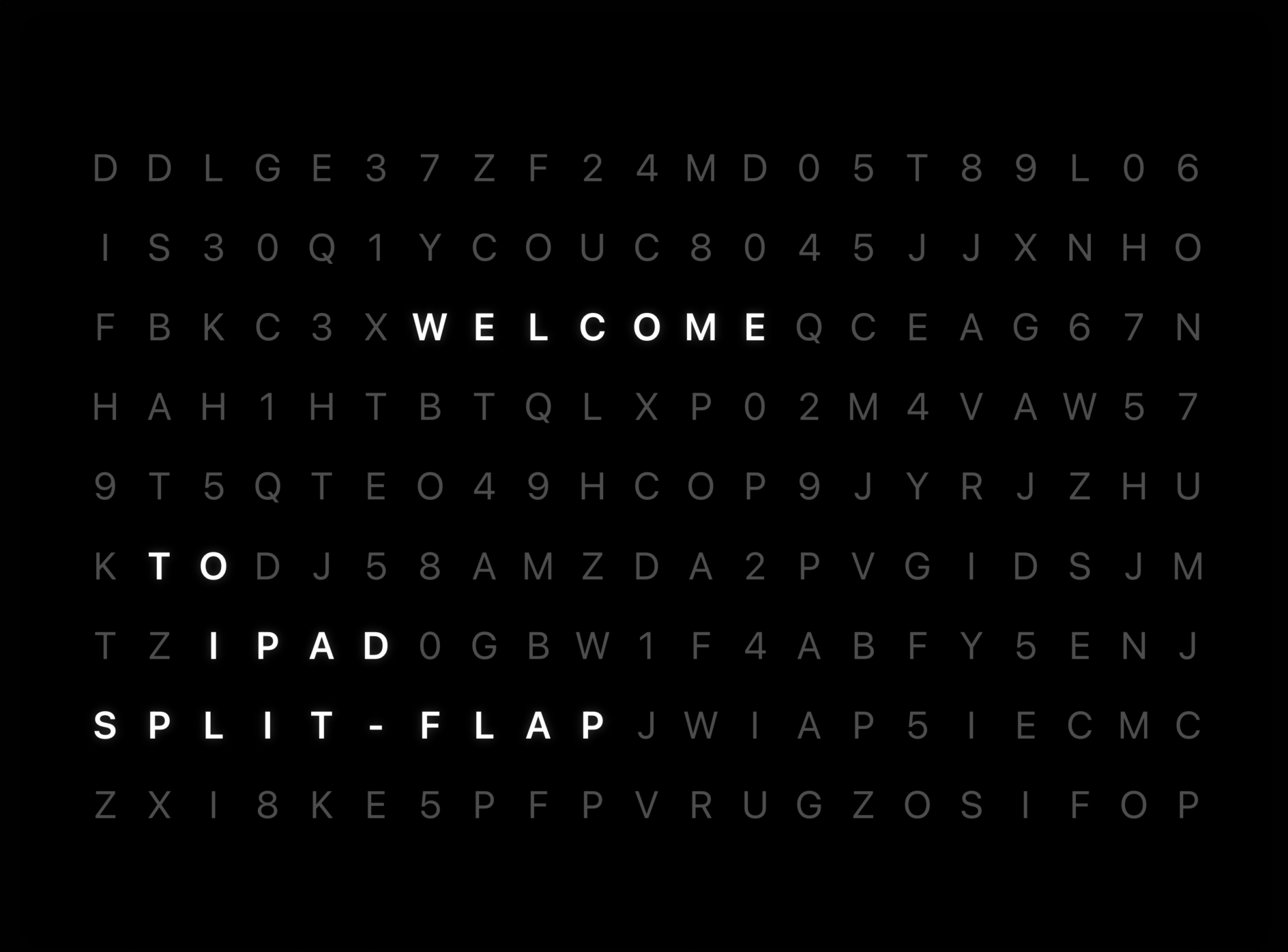 Word Matrix theme displaying a custom message with illuminated words